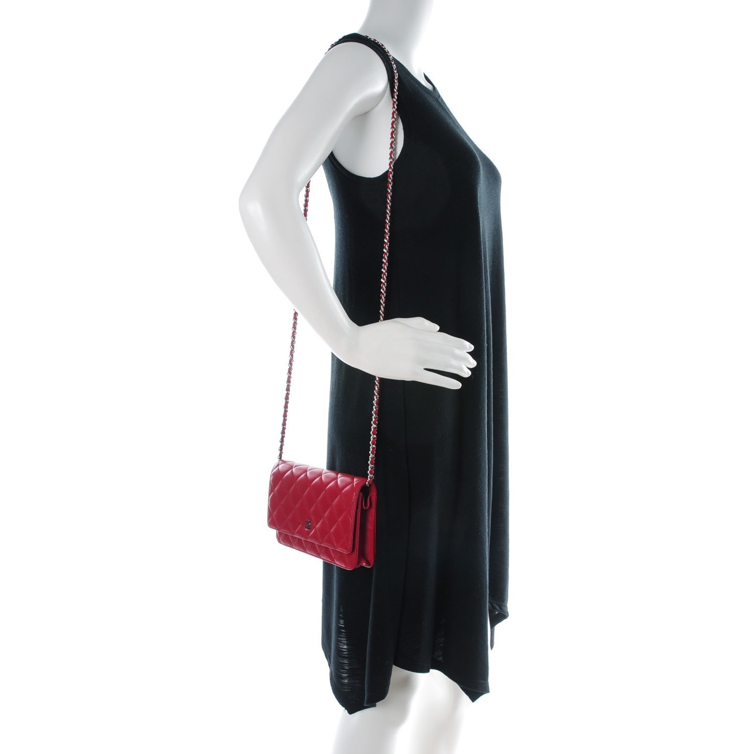Chanel Lambskin Quilted Wallet On Chain WOC Red 2 of 7