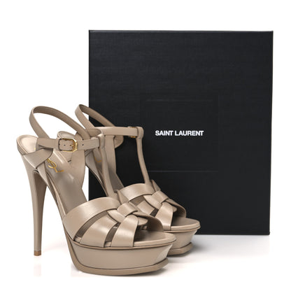 Saint Laurent Calfskin Tribute 105 Platform Sandals 39 Dark Beige 11 of 11