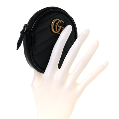 Gucci Calfskin Matelasse GG Marmont Round Coin Purse Black 2 of 9