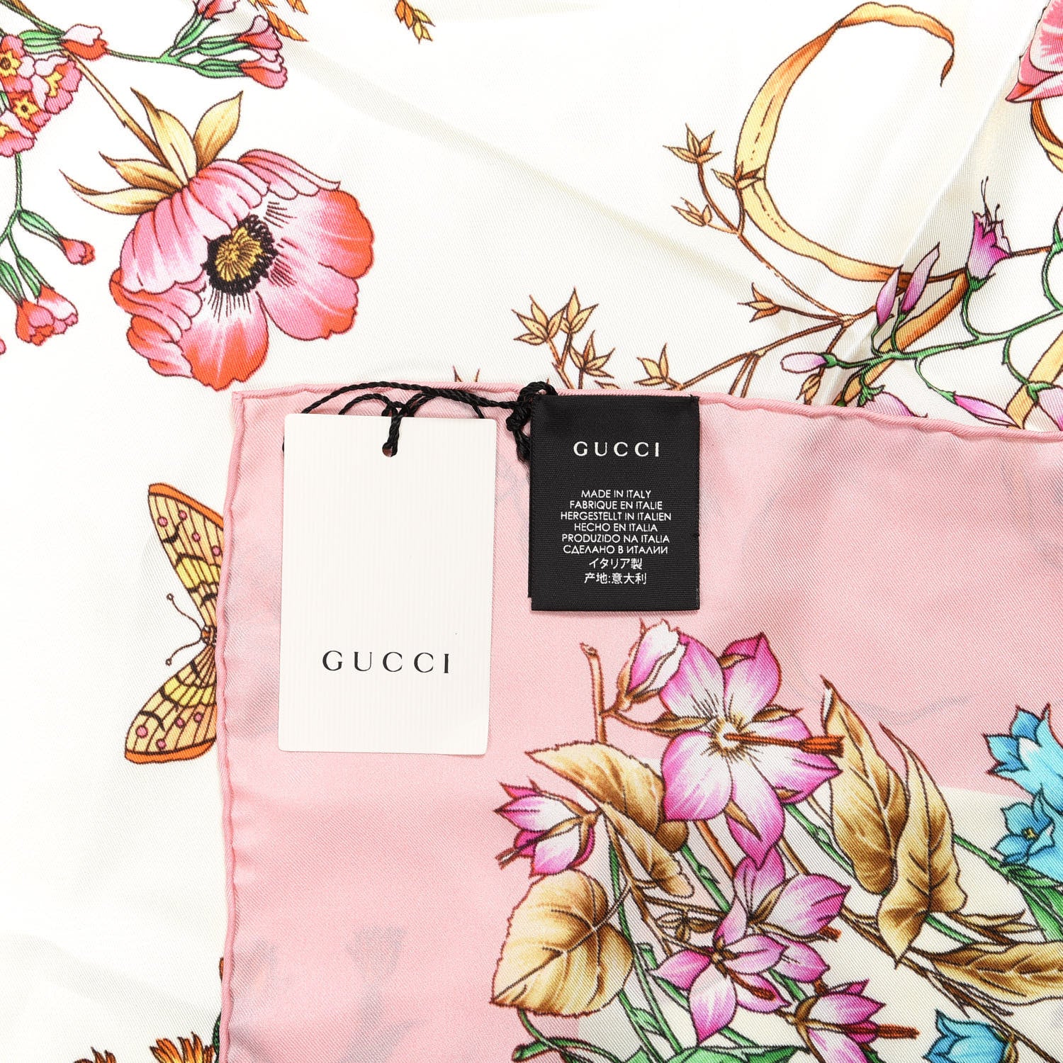 Gucci Silk Twill Eighties Bouquet Square Scarf Pink Ivory 3 of 3