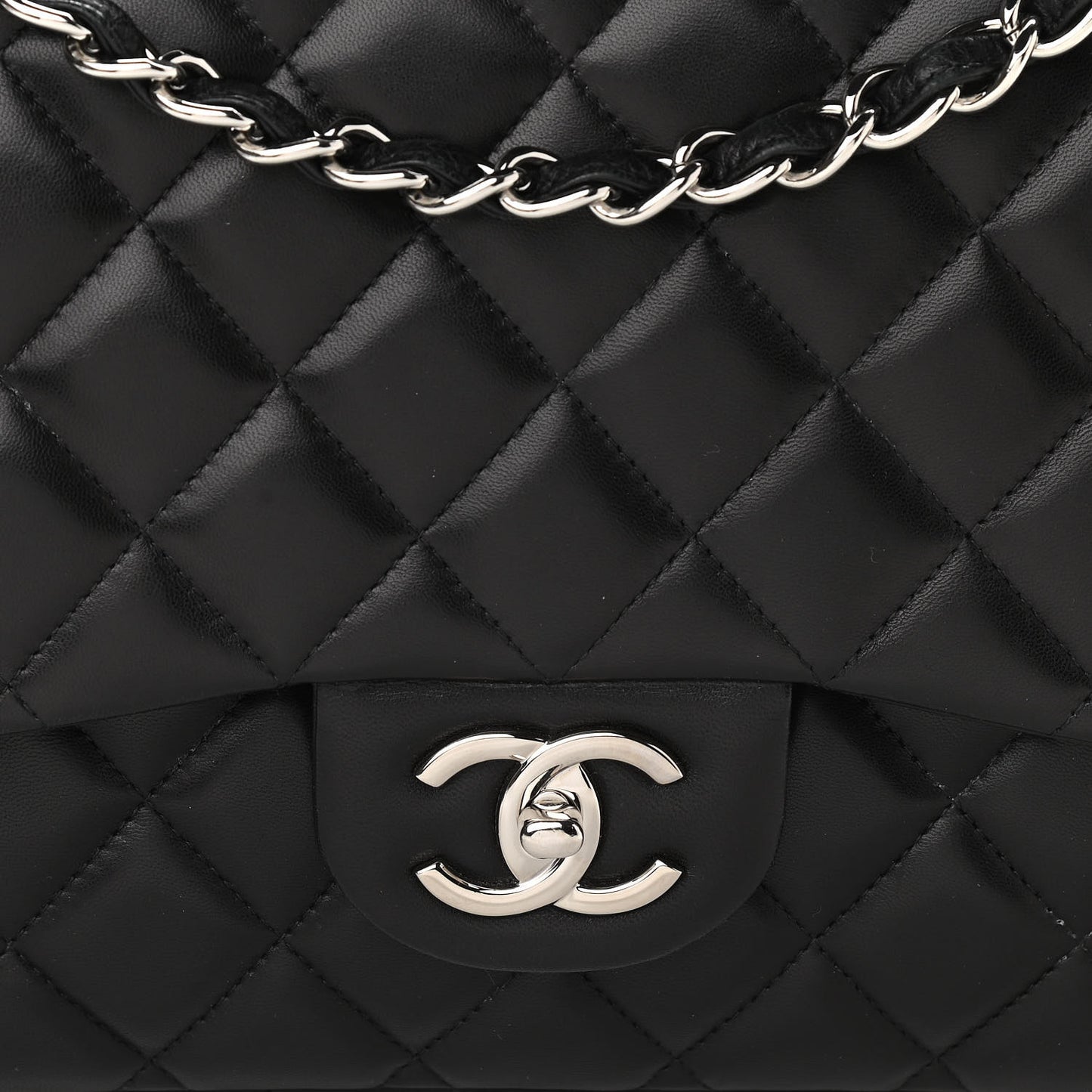 Lambskin Quilted Maxi Double Flap Black