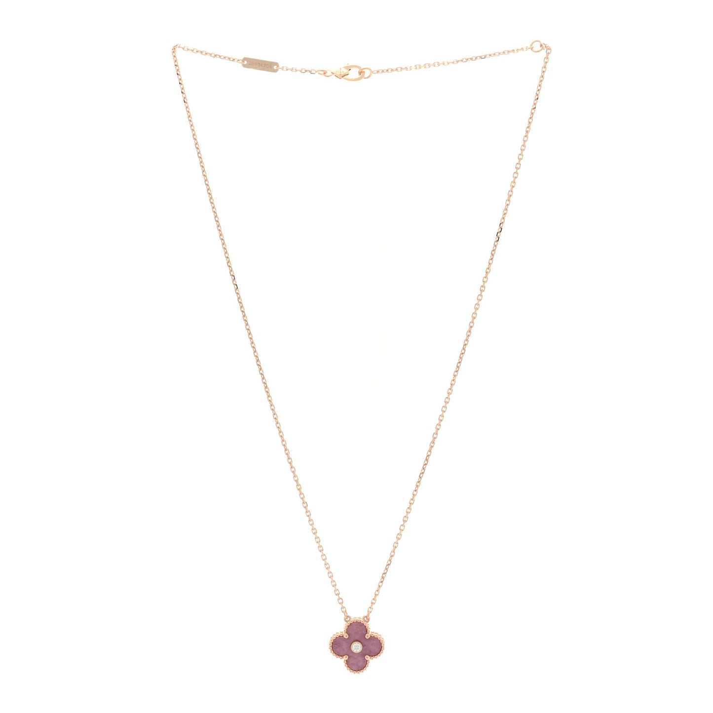 18K Rose Gold Diamond Rhodonite Vintage Alhambra Pendant Necklace
