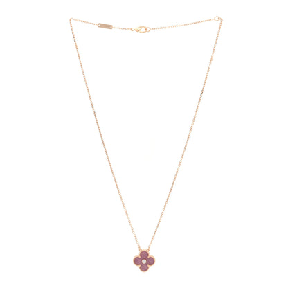 Van Cleef & Arpels 18K Rose Gold Diamond Rhodonite Vintage Alhambra Pendant Necklace 3 of 4
