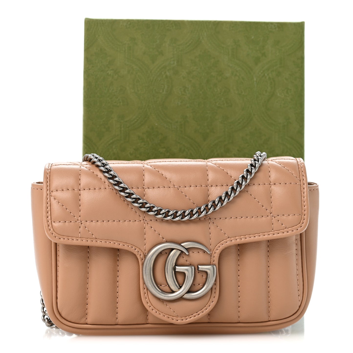 Calfskin Matelasse Aria Super Mini GG Marmont Shoulder Bag Camelia