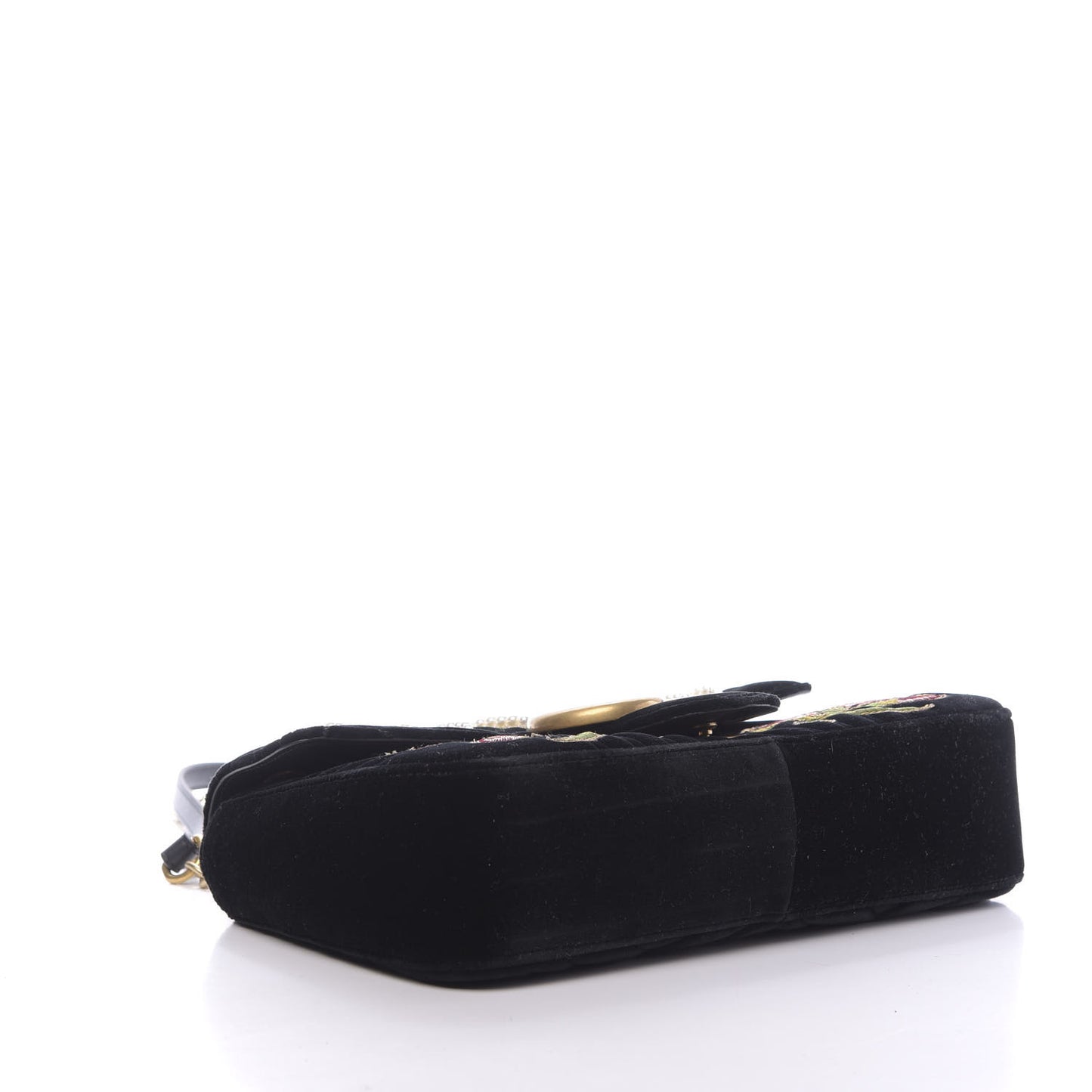 Velvet Matelasse Loved Embroidered Medium GG Marmont Shoulder Bag Black
