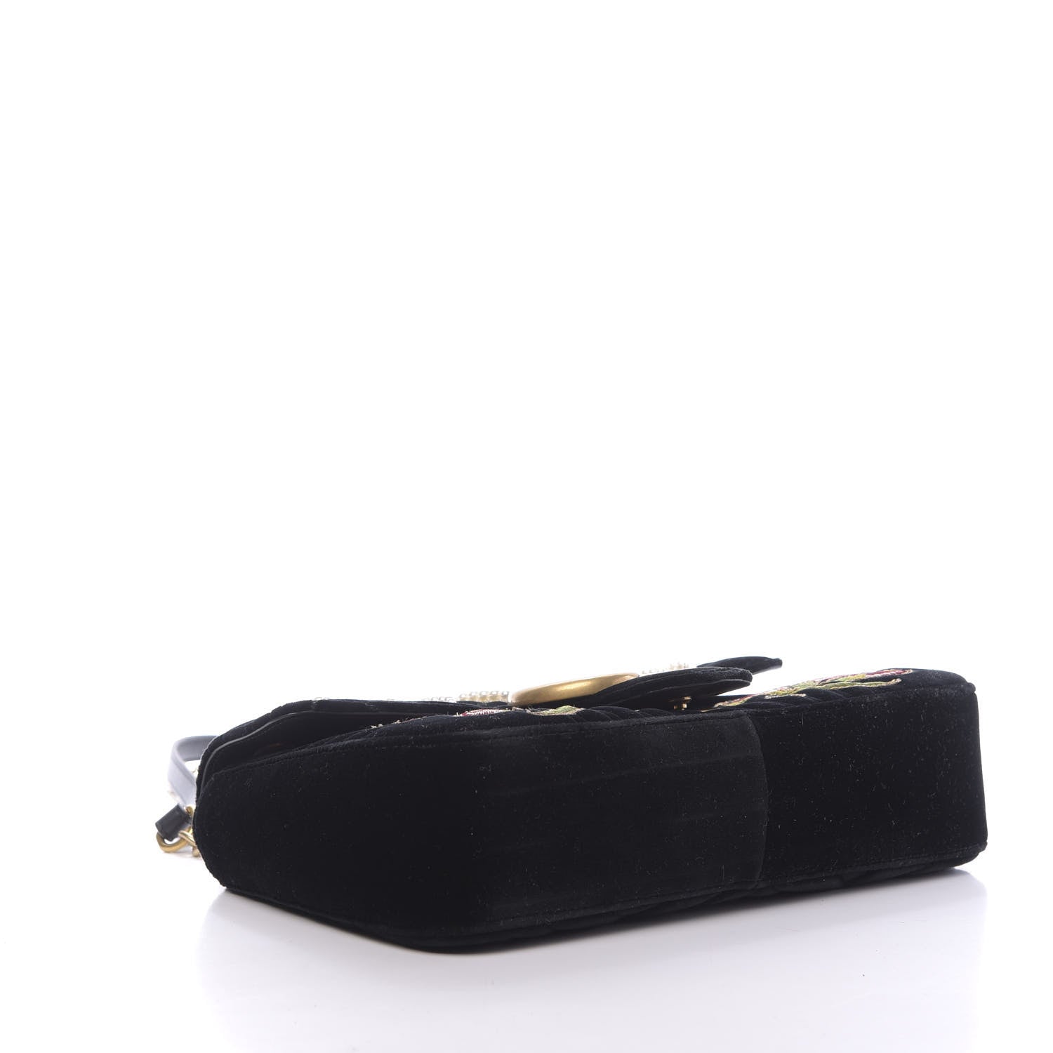 Gucci Velvet Matelasse Loved Embroidered Medium GG Marmont Shoulder Bag Black 4 of 9