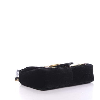 Gucci Velvet Matelasse Loved Embroidered Medium GG Marmont Shoulder Bag Black 4 of 9