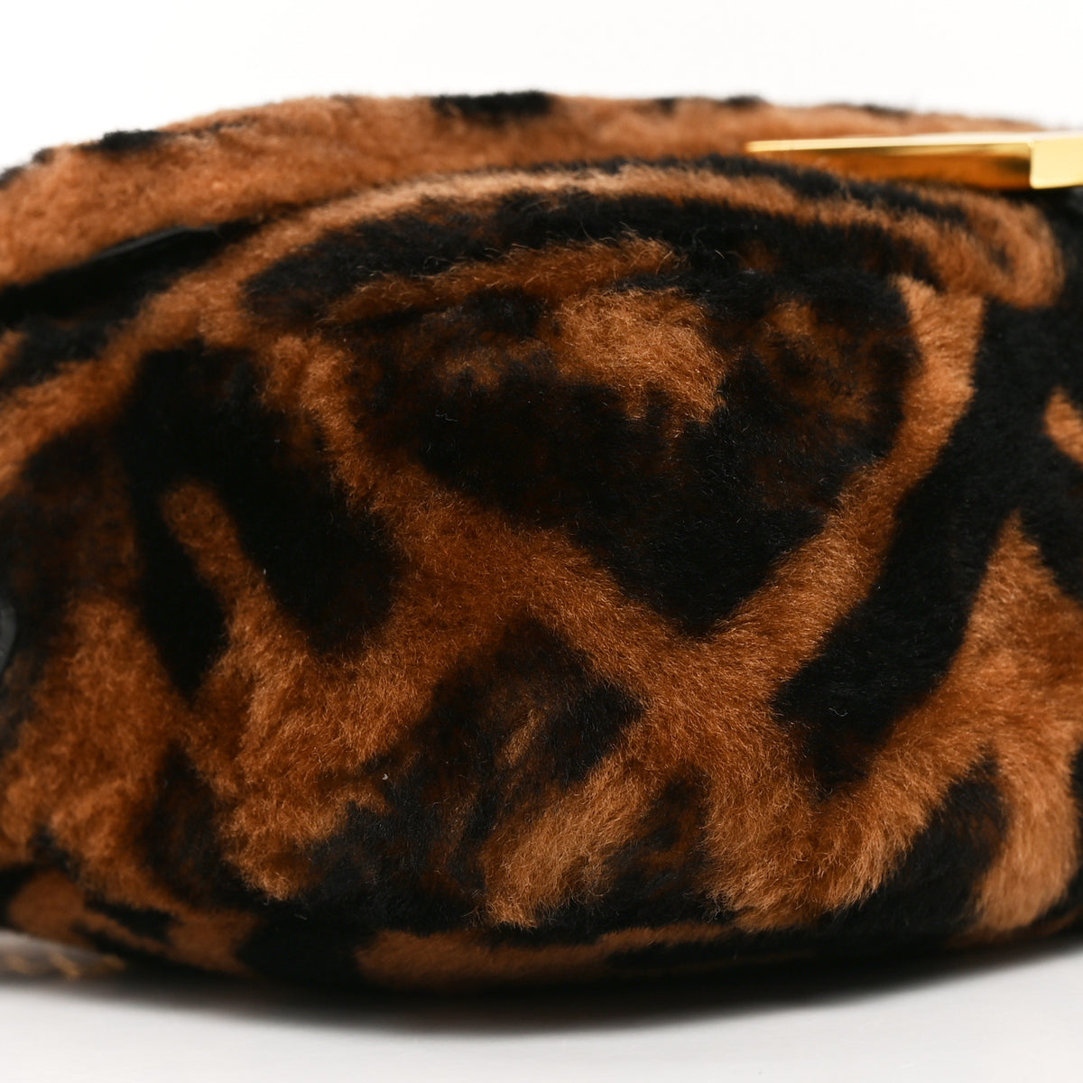 Fendi Shearling Vitello Dolce Macro FF 1974 Mini Baguette Tobacco Black 9 of 10