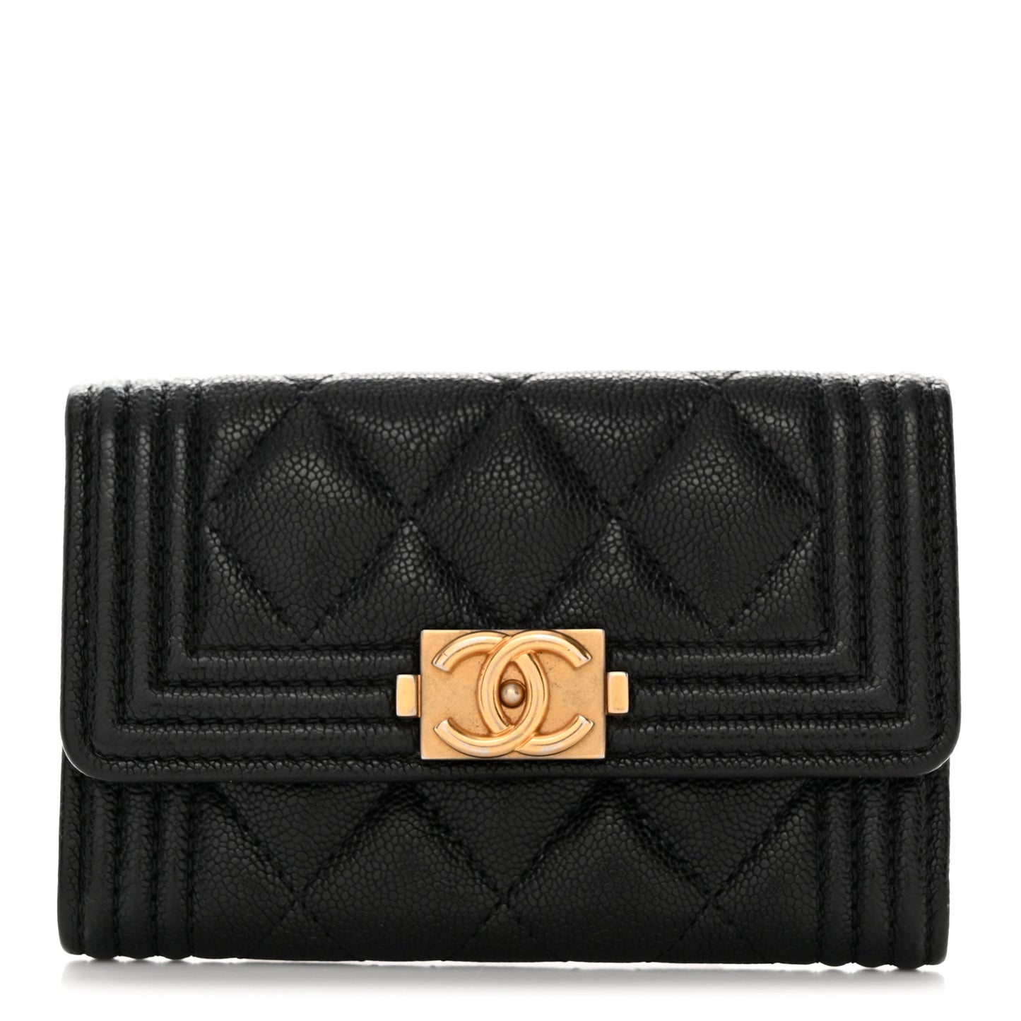 Caviar Quilted Boy Flap Card Holder Black