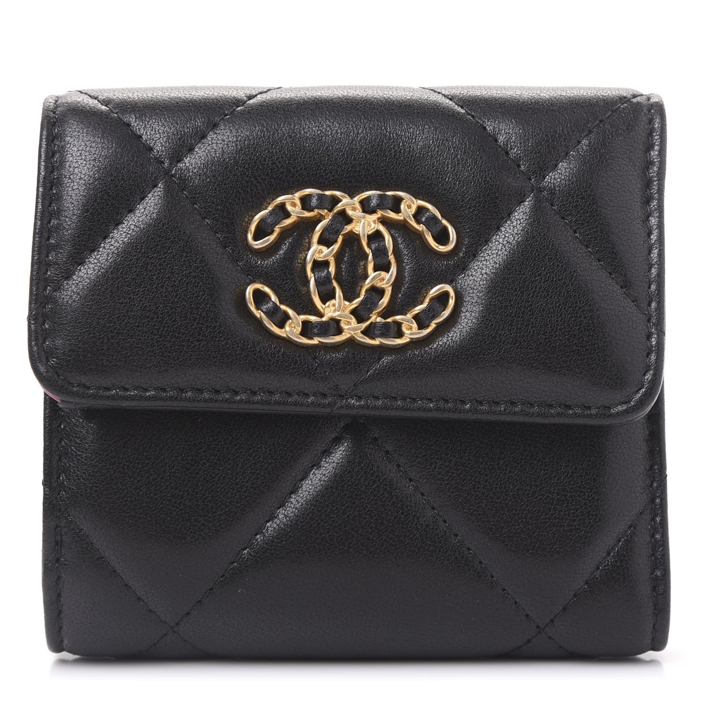 Lambskin Quilted 19 Small Flap Wallet Black
