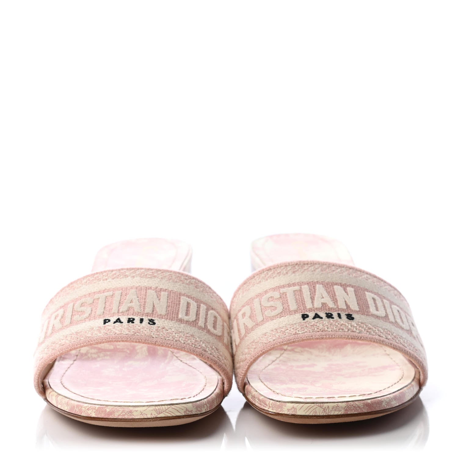 Christian Dior Cotton Toile De Jouy Embroidered Dway 50mm Slide Sandals 40.5 Light Pink 2 of 4