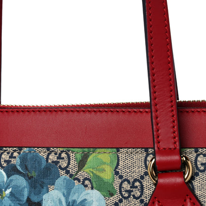 Gucci GG Supreme Monogram Blooms Medium Zippered Bucket Tote Beige Blue Navy Hibiscus Red 12 of 13