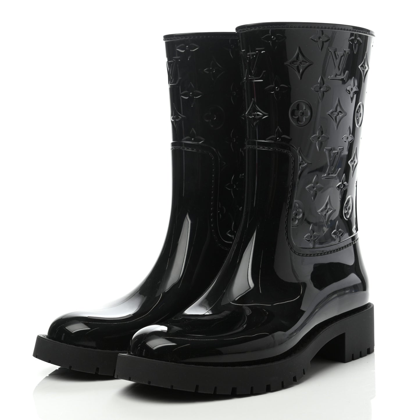 Rubber Embossed Monogram Drops Flat Half Boots 36 Black