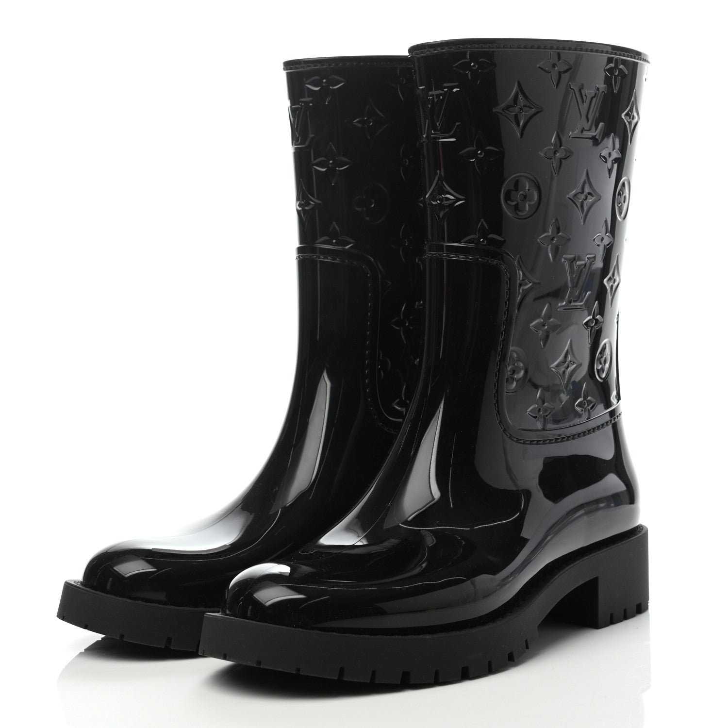Louis Vuitton Rubber Embossed Monogram Drops Flat Half Boots 36 Black 3 of 8