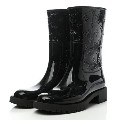 Louis Vuitton Rubber Embossed Monogram Drops Flat Half Boots 36 Black 3 of 8