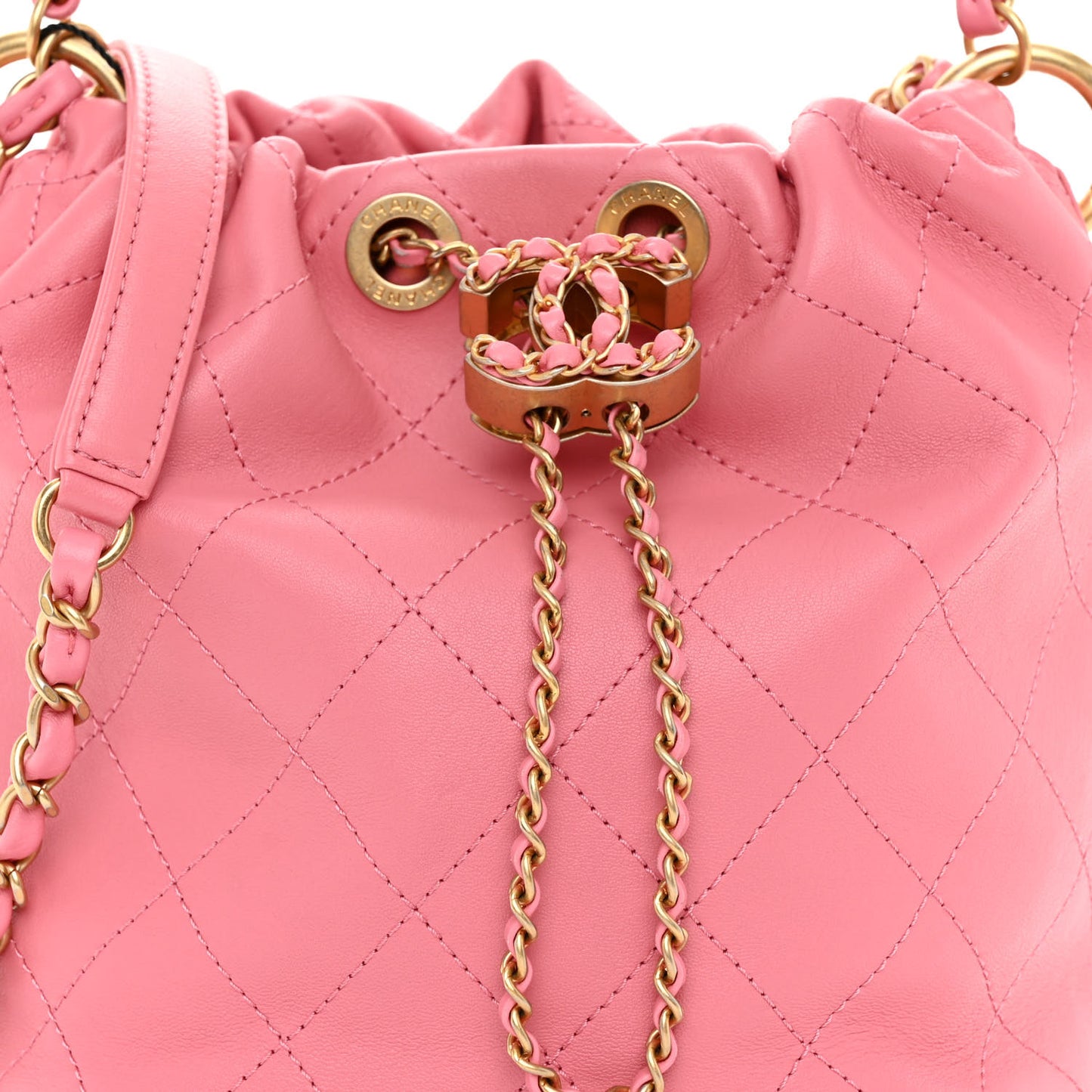 Lambskin Quilted Antique Signs Drawstring Bag Pink