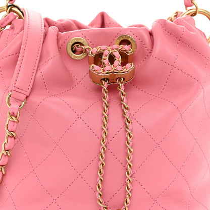 Chanel Lambskin Quilted Antique Signs Drawstring Bag Pink 8 of 11