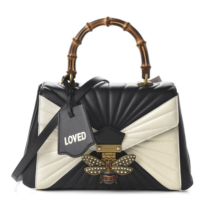 Gucci Calfskin Bamboo Trapuntata Queen Margaret Top Handle Bag Mystic White Black 1 of 11