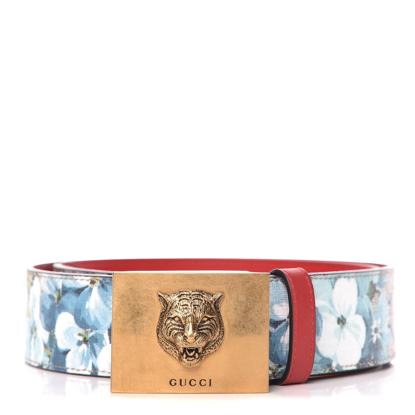 GG Plus Monogram Blooms Plaque Belt 85 34 Blue