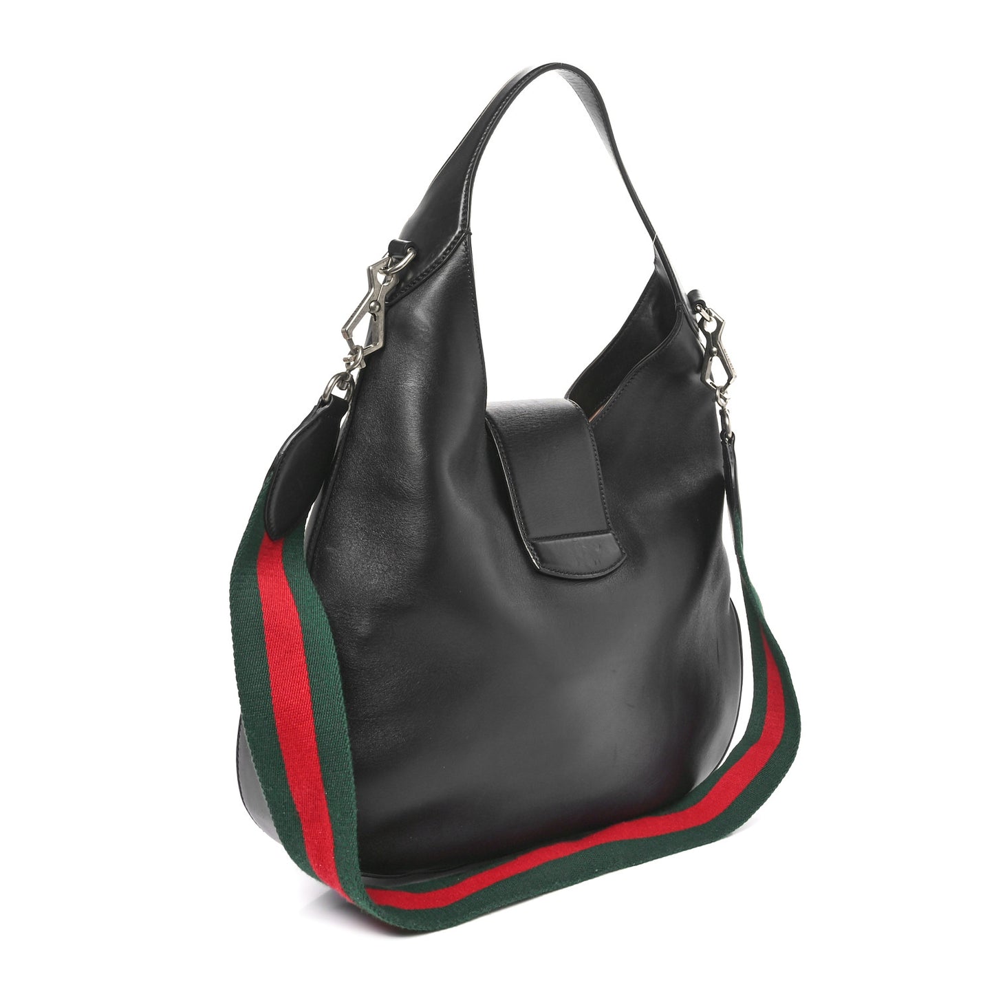 Calfskin Web Stripe Medium Dionysus Hobo Black