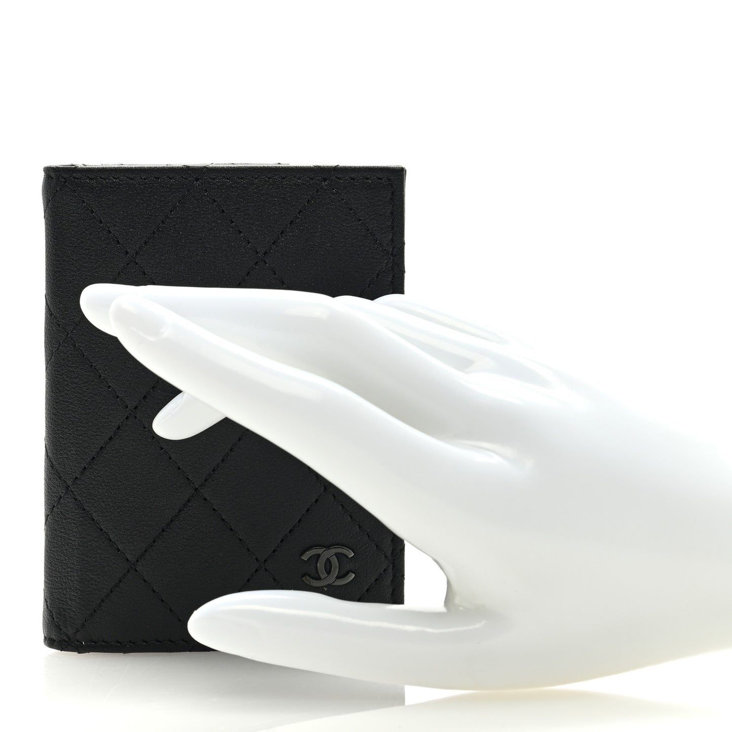 Grained Calfskin Quilted Card Holder Wallet So Black