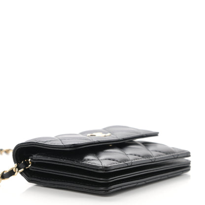 Chanel Lambskin Quilted Camellia Card Holder On Chain Black 4 of 13