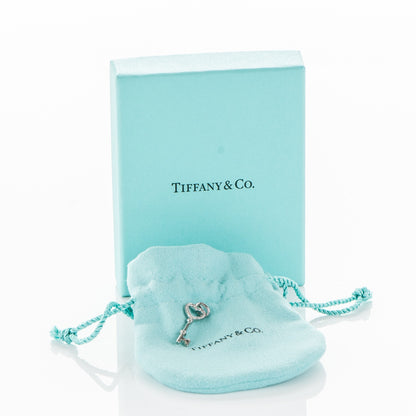 Tiffany 18K White Gold Diamond Mini Heart Key Pendant 4 of 4