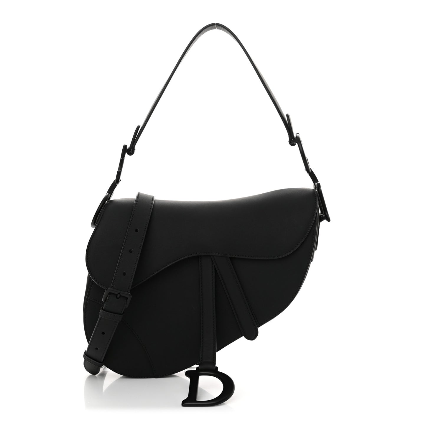 Ultra Matte Calfskin Saddle Bag With Strap Black Black