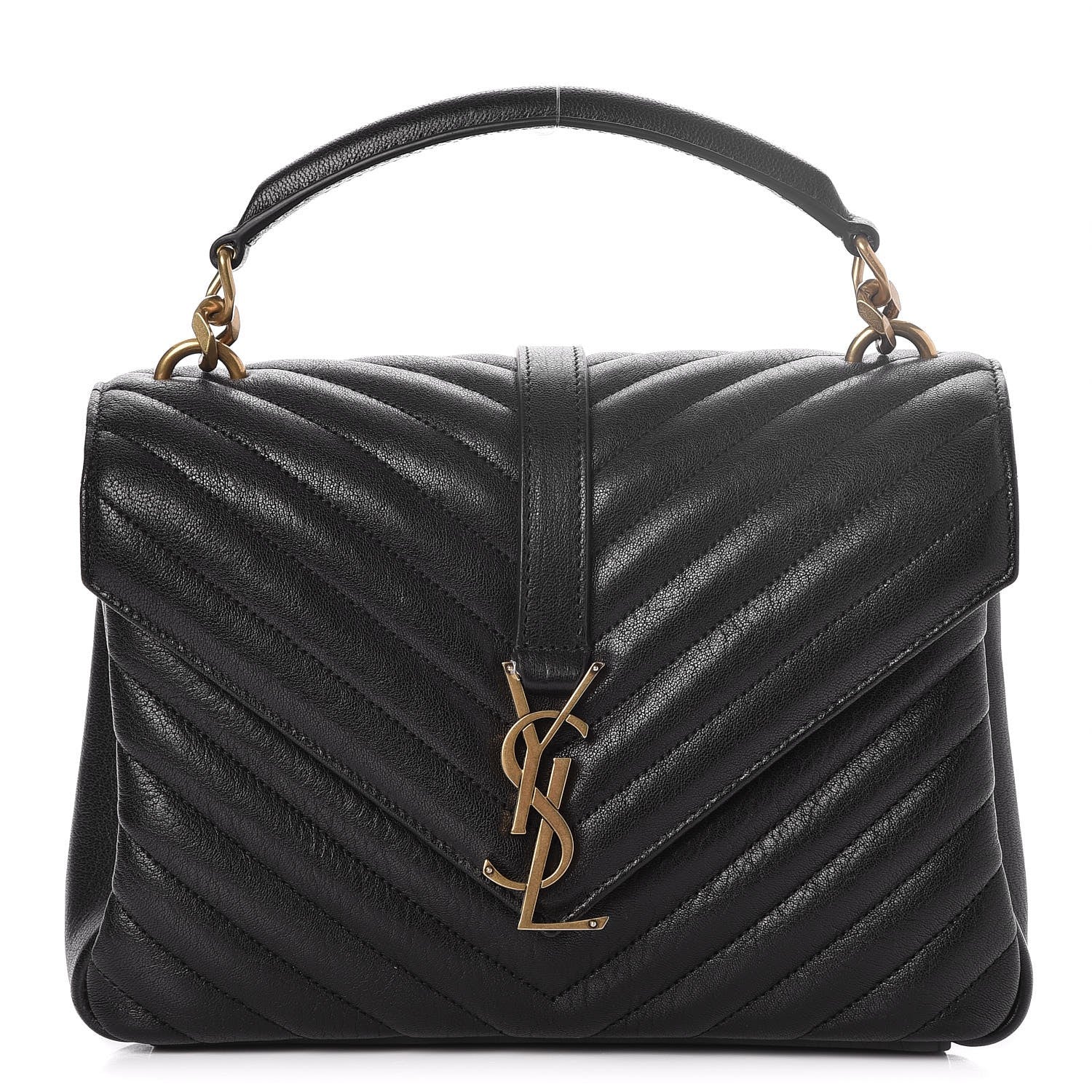 Saint Laurent Sheepskin Matelasse Chevron Monogram Medium College Bag Black 1 of 7