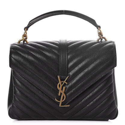 Saint Laurent Sheepskin Matelasse Chevron Monogram Medium College Bag Black 1 of 7