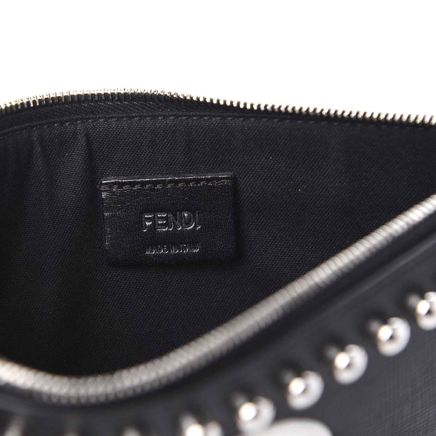 Vitello Elite Mink Fur Studded Karlito Zip Pouch Black