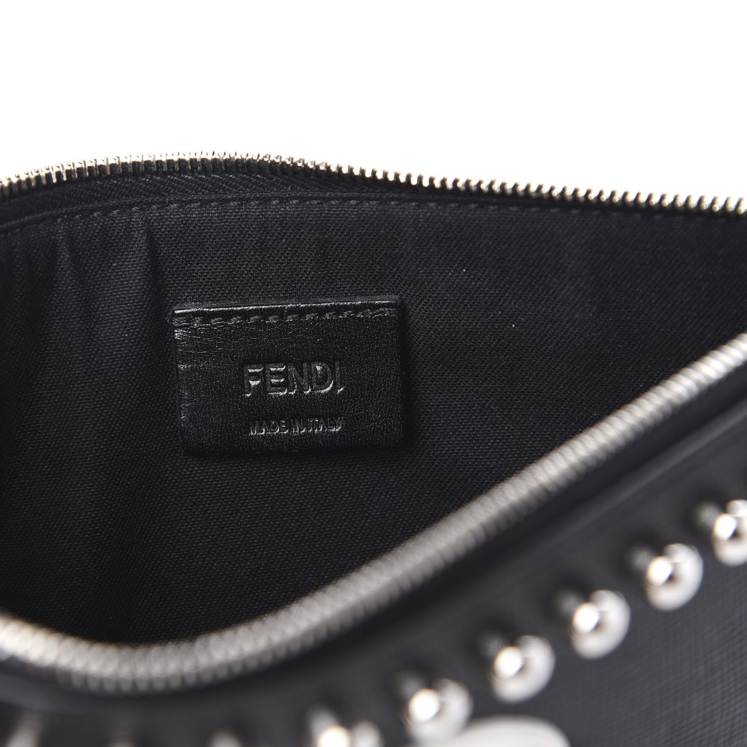 Fendi Vitello Elite Mink Fur Studded Karlito Zip Pouch Black 6 of 7