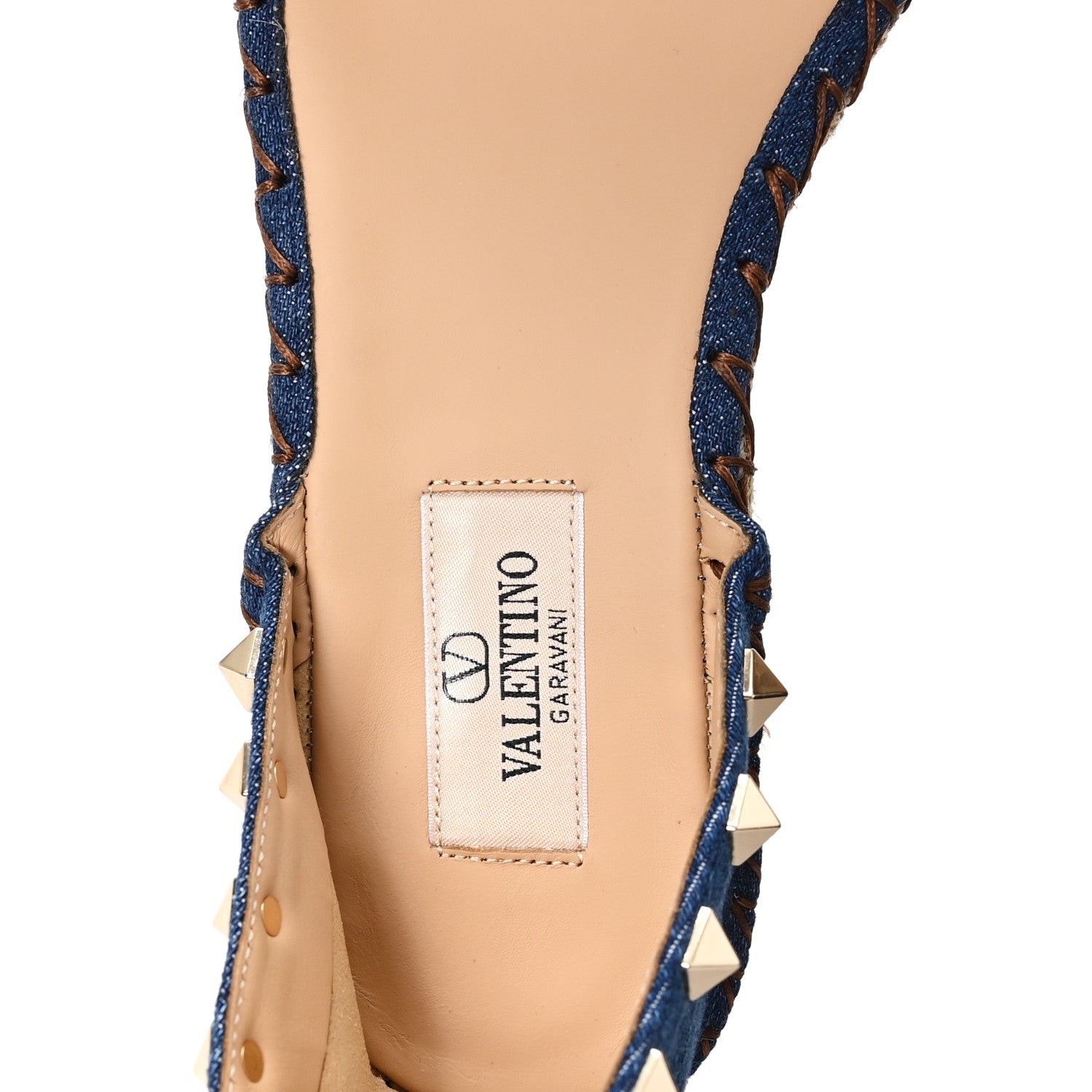 Valentino Garavani Denim Rockstud Ankle Strap Espadrille 55mm Wedge Sandals 38 Light Denim 8 of 9