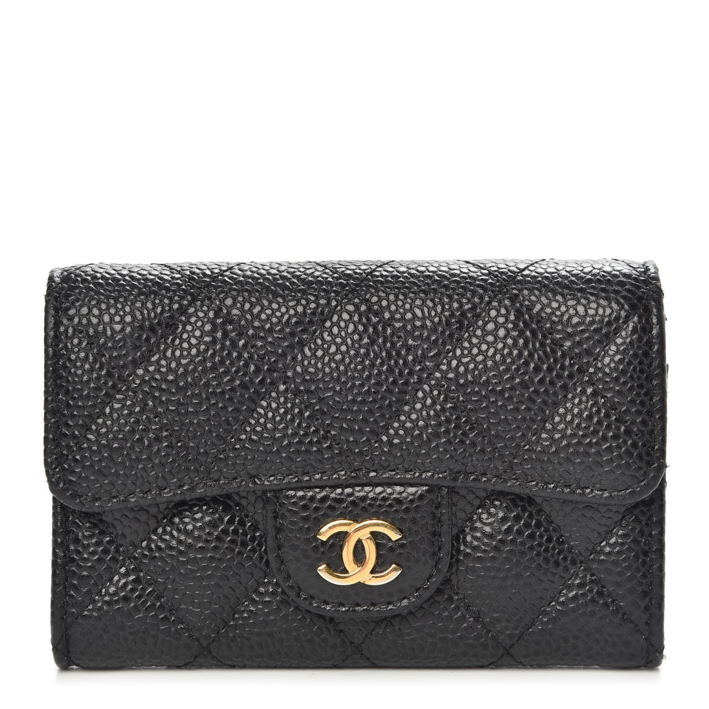 Caviar Quilted Flap Card Holder Black