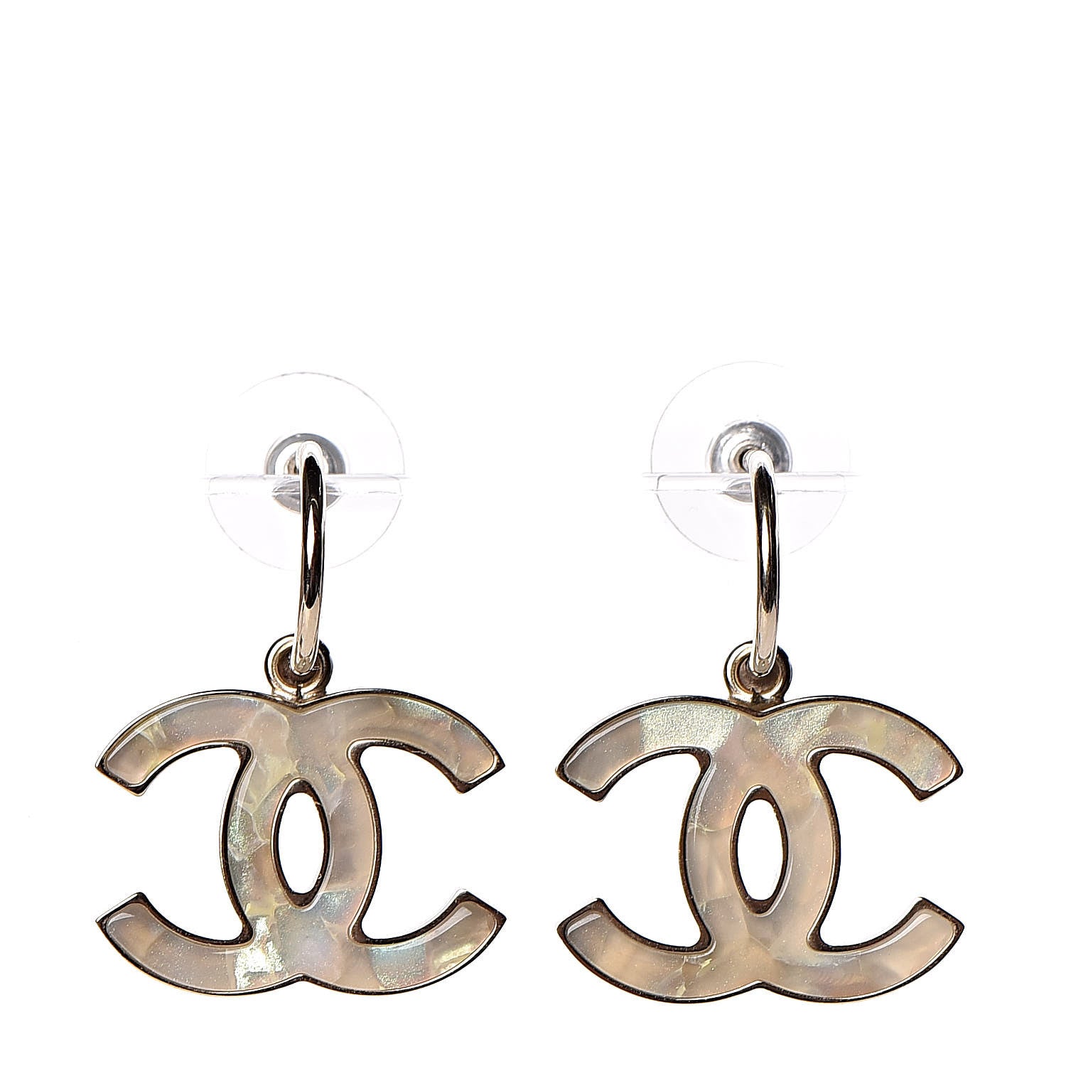 Chanel Pearlized Enamel CC Dangle Earrings Gold 1 of 5