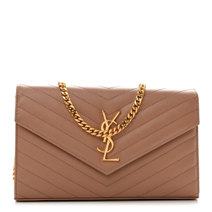 Saint Laurent Grain De Poudre Matelasse Chevron Monogram Chain Wallet Vintage Peach 1 of 10