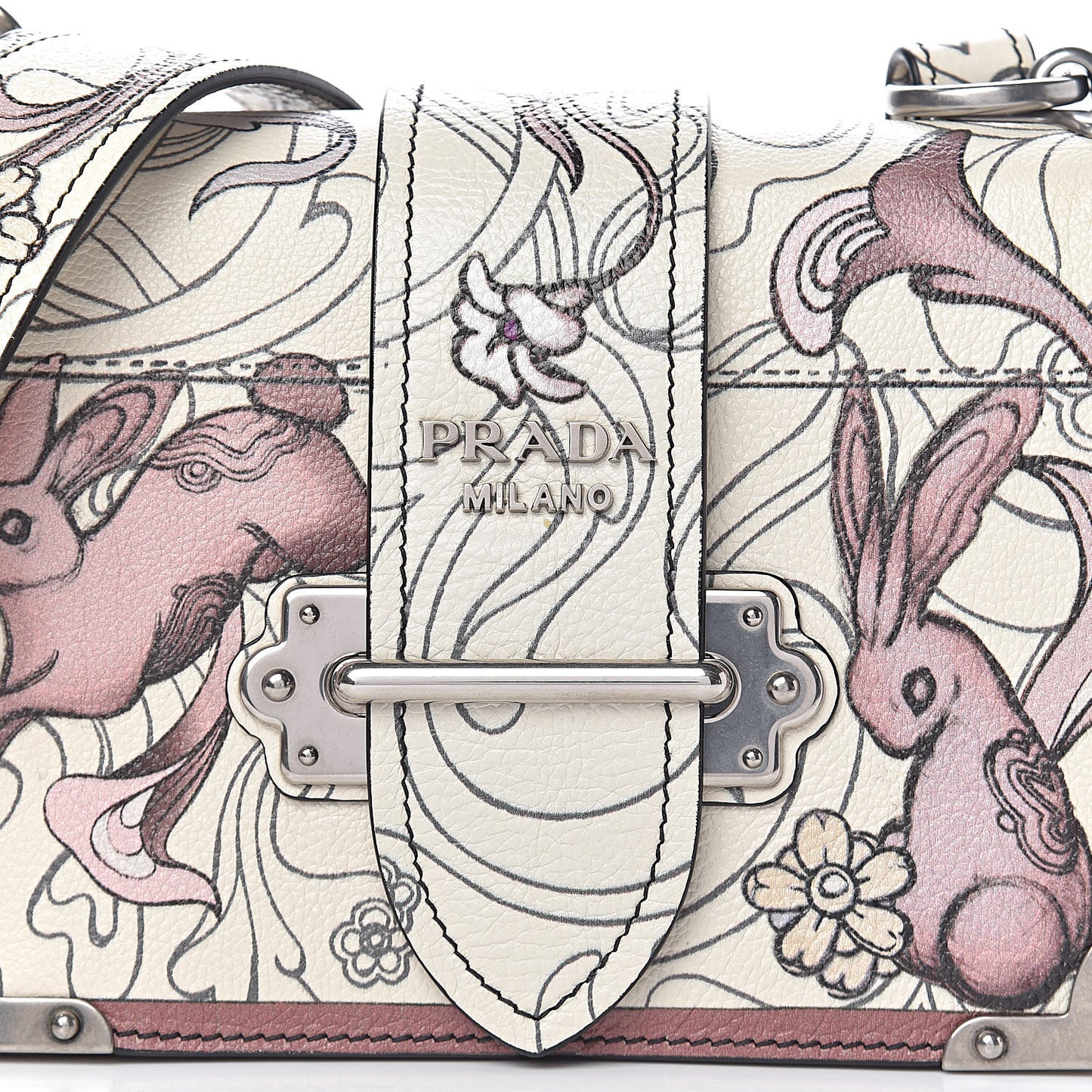 X JAMES JEAN Glace Calfskin Rabbit Print Cahier Bag Opaline