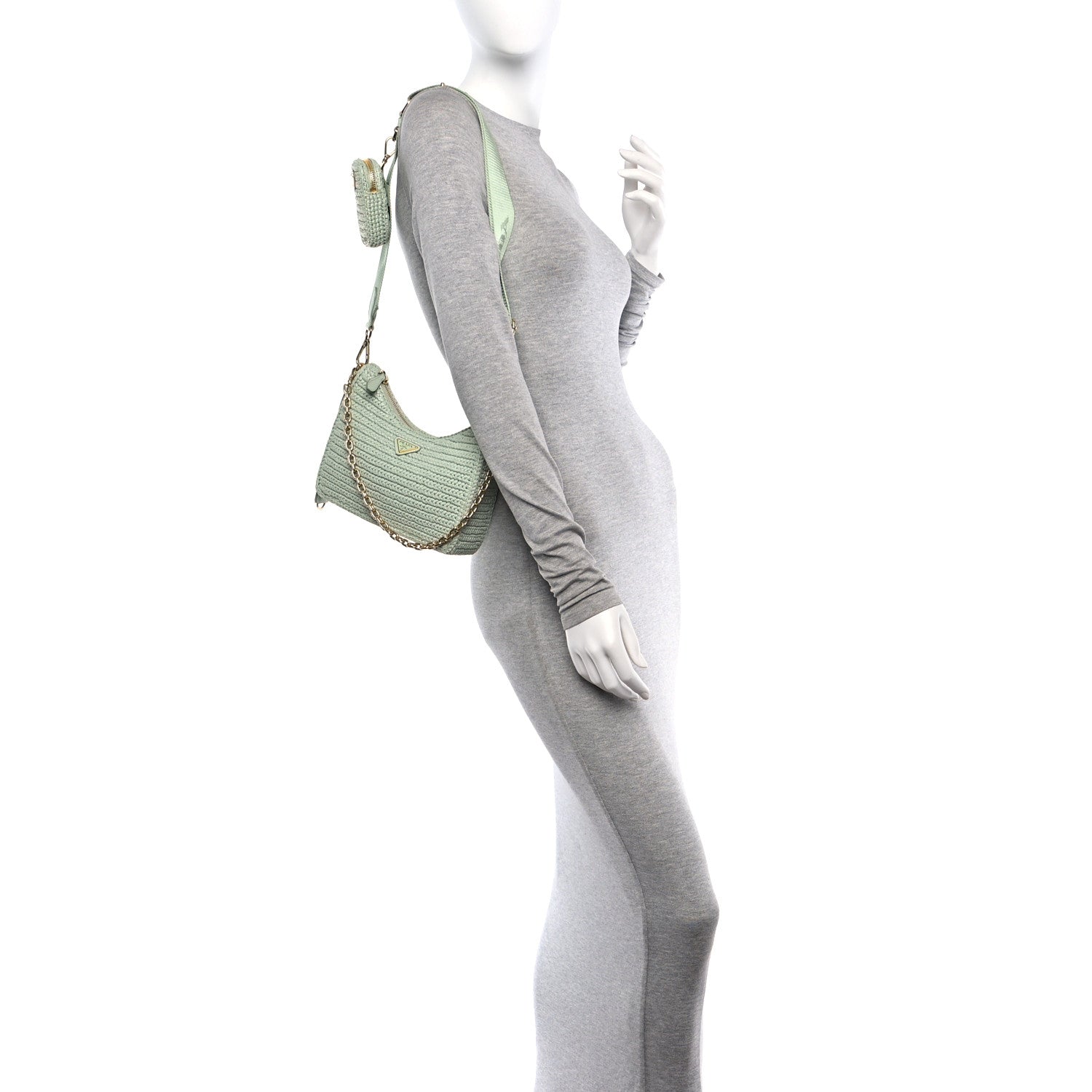 Prada Yarn Raffia Effect Crochet Re-Edition 2005 Shoulder Bag Acqua 3 of 13