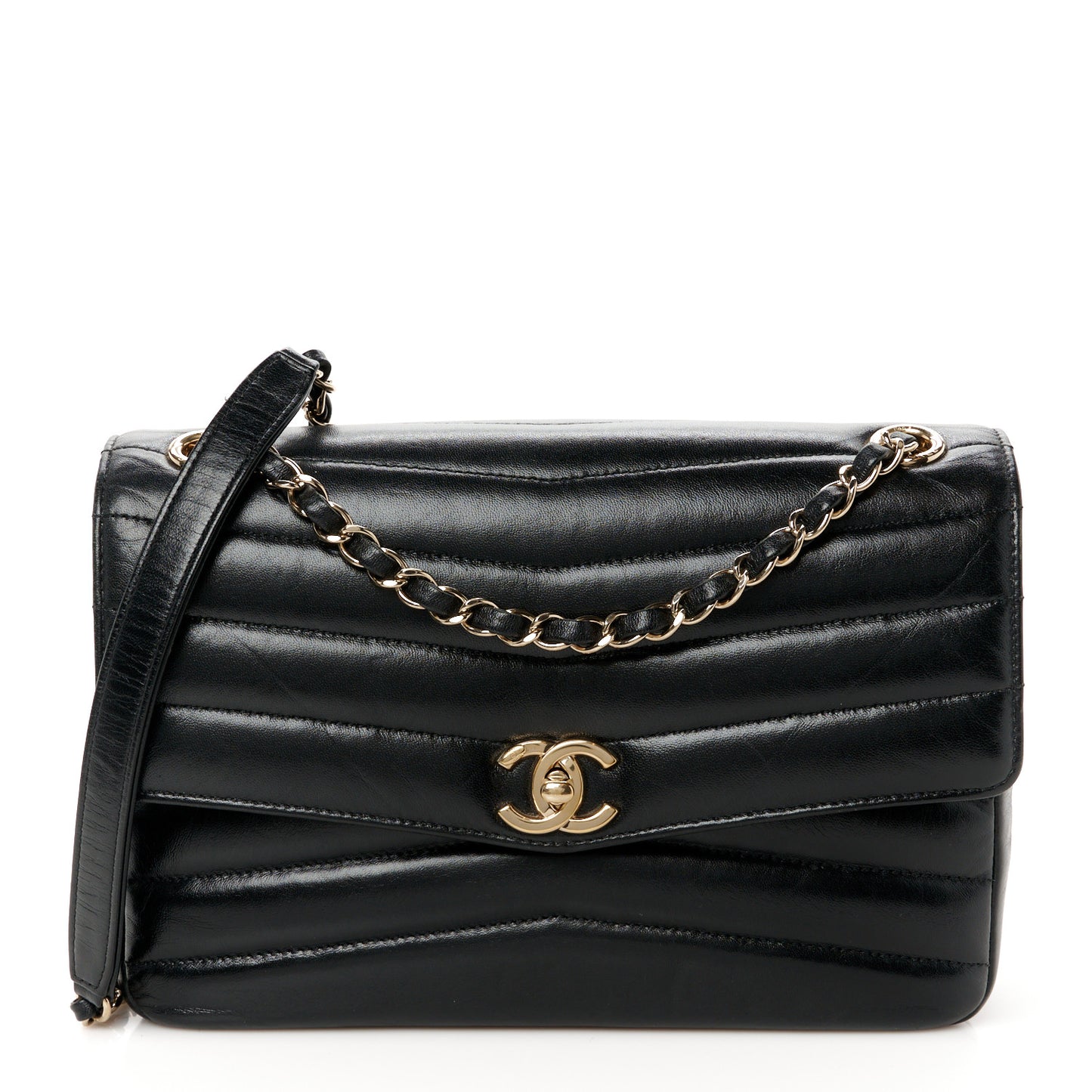 Shiny Lambskin Chevron Quilted Miroir Black