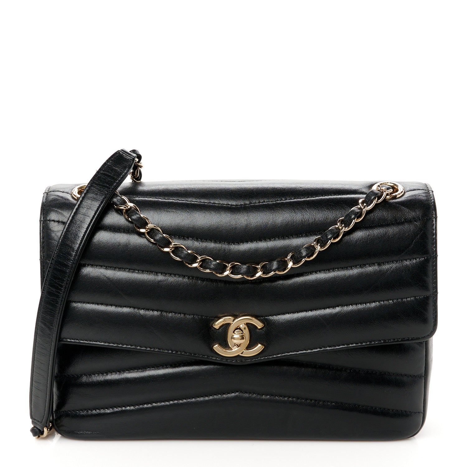 Chanel Shiny Lambskin Chevron Quilted Miroir Black 1 of 11