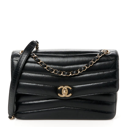 Chanel Shiny Lambskin Chevron Quilted Miroir Black 1 of 11