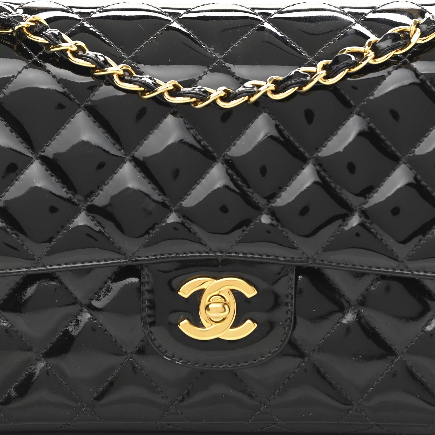 Patent Quilted Medium Double Flap Black