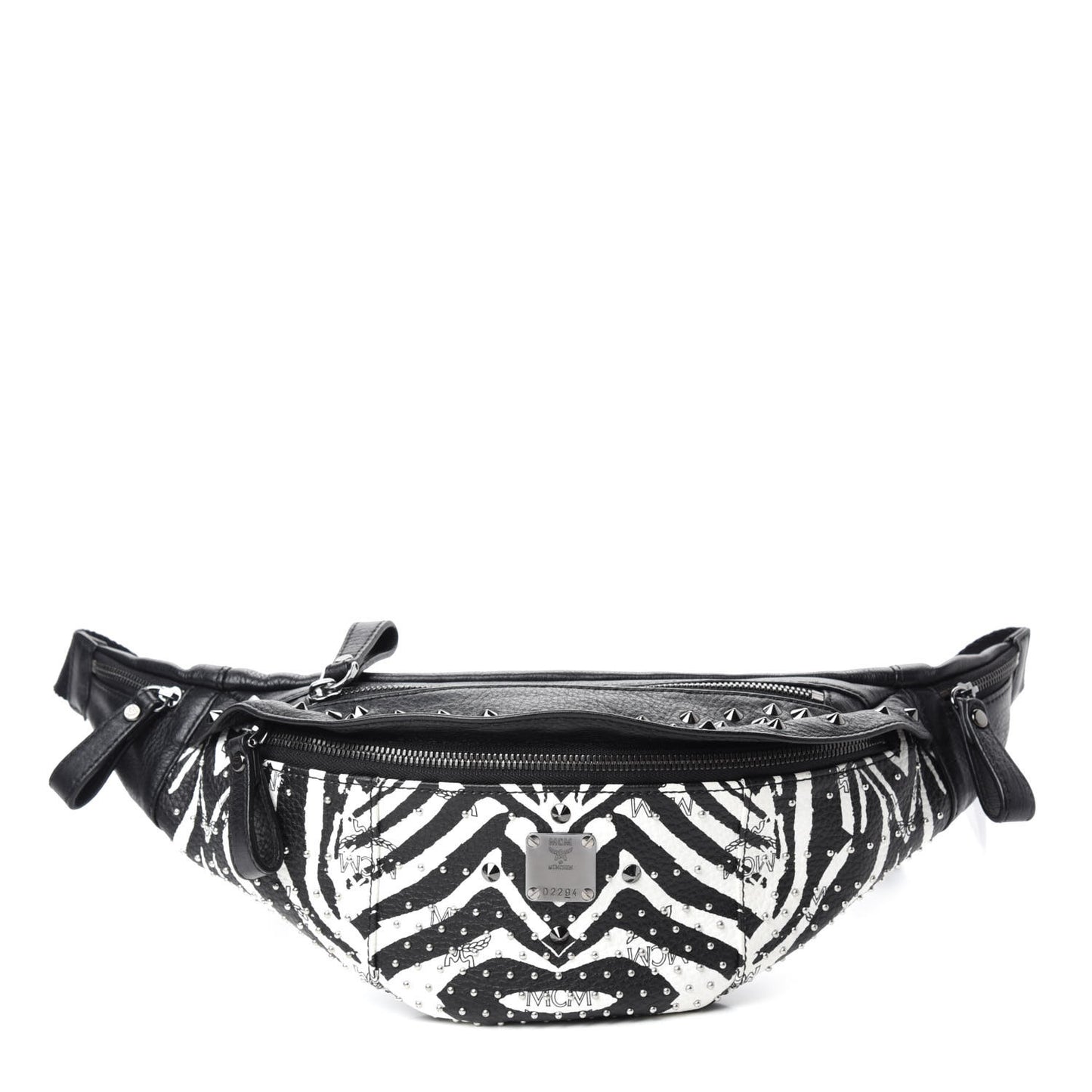 Striped Visetos Studded Funky Zebra Belt Bag White Black