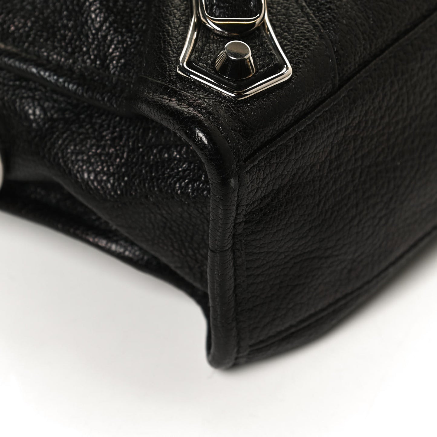 Chevre Silver Metallic Edge Hardware Mini City Black