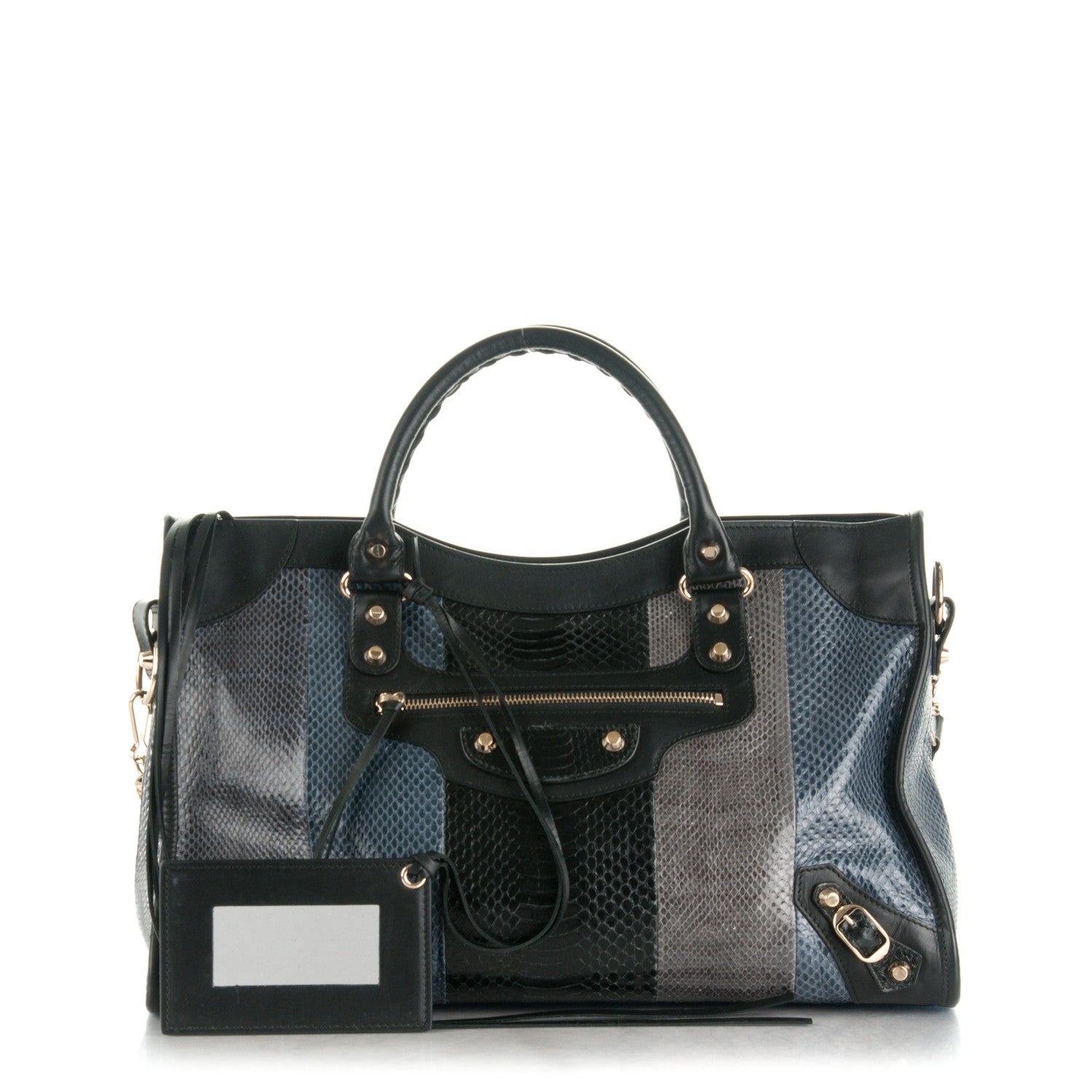 Balenciaga Snakeskin Calfskin Classic Silver Hardware City Bleu Black 1 of 9