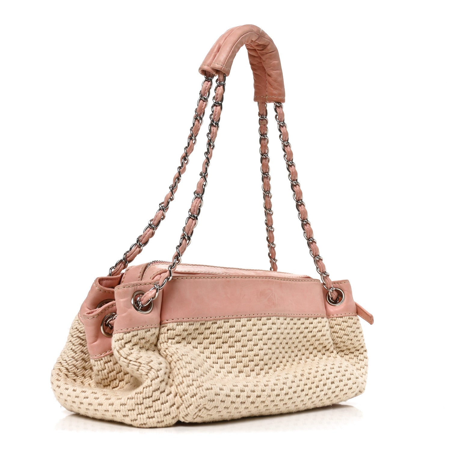 Chanel Canvas Woven Lambskin Lax Accordion Hobo Pink 3 of 10