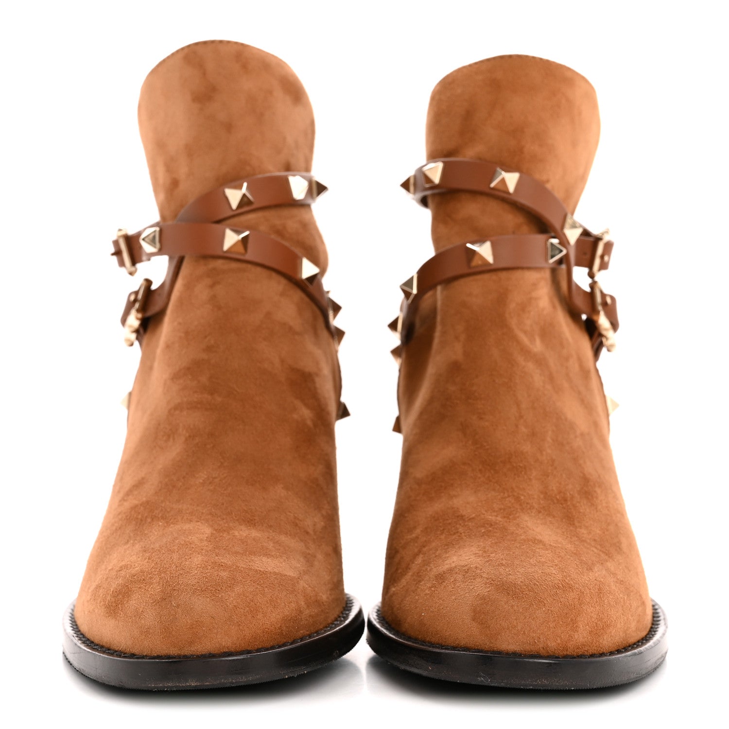 Valentino Garavani Suede Rockstud Double Buckle 100mm Block Heel Ankle Boots 39.5 Brown 3 of 9