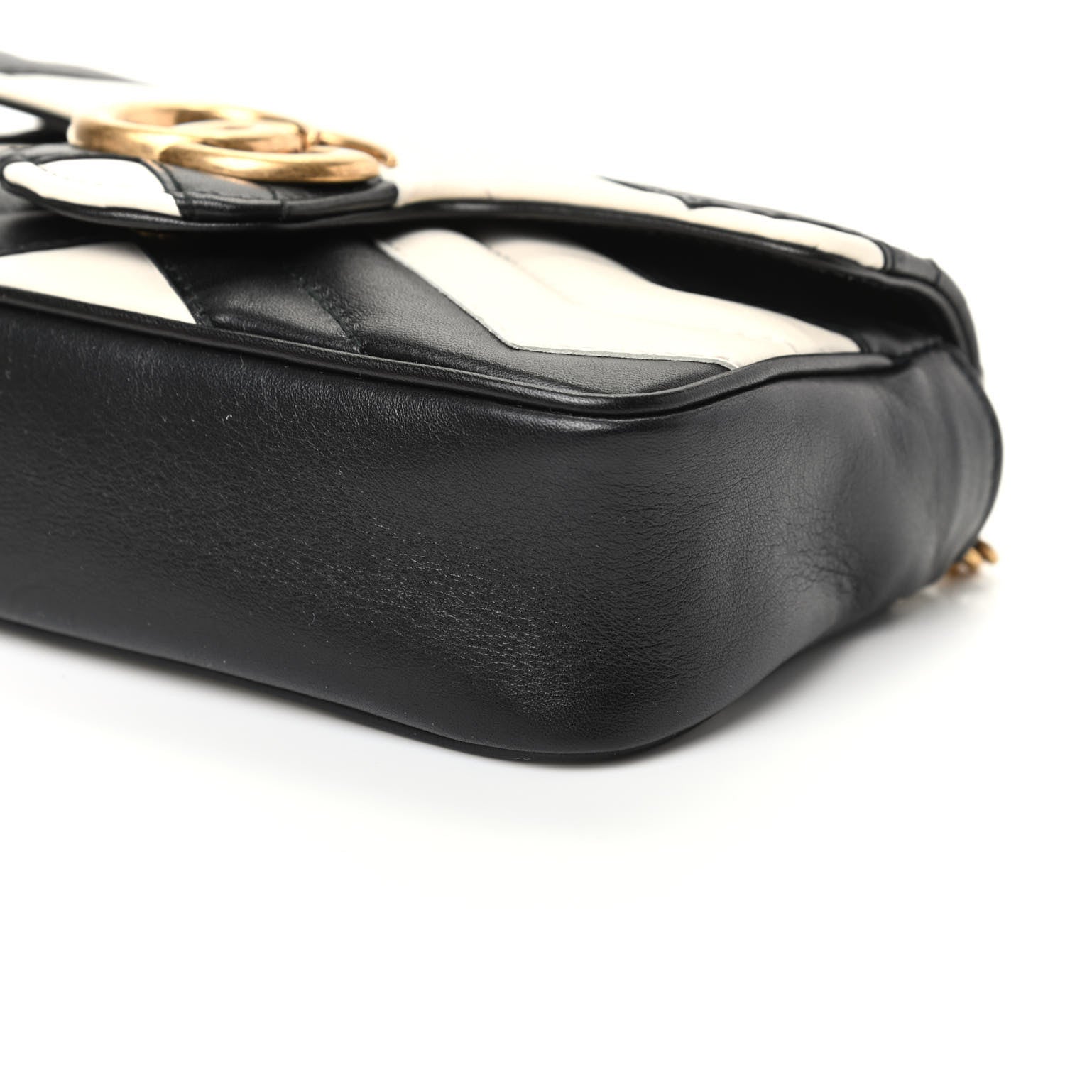 Gucci Calfskin Matelasse Super Mini GG Marmont Shoulder Bag Black White 9 of 10