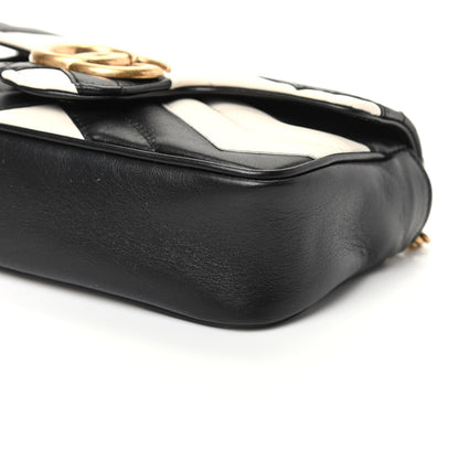 Gucci Calfskin Matelasse Super Mini GG Marmont Shoulder Bag Black White 9 of 10