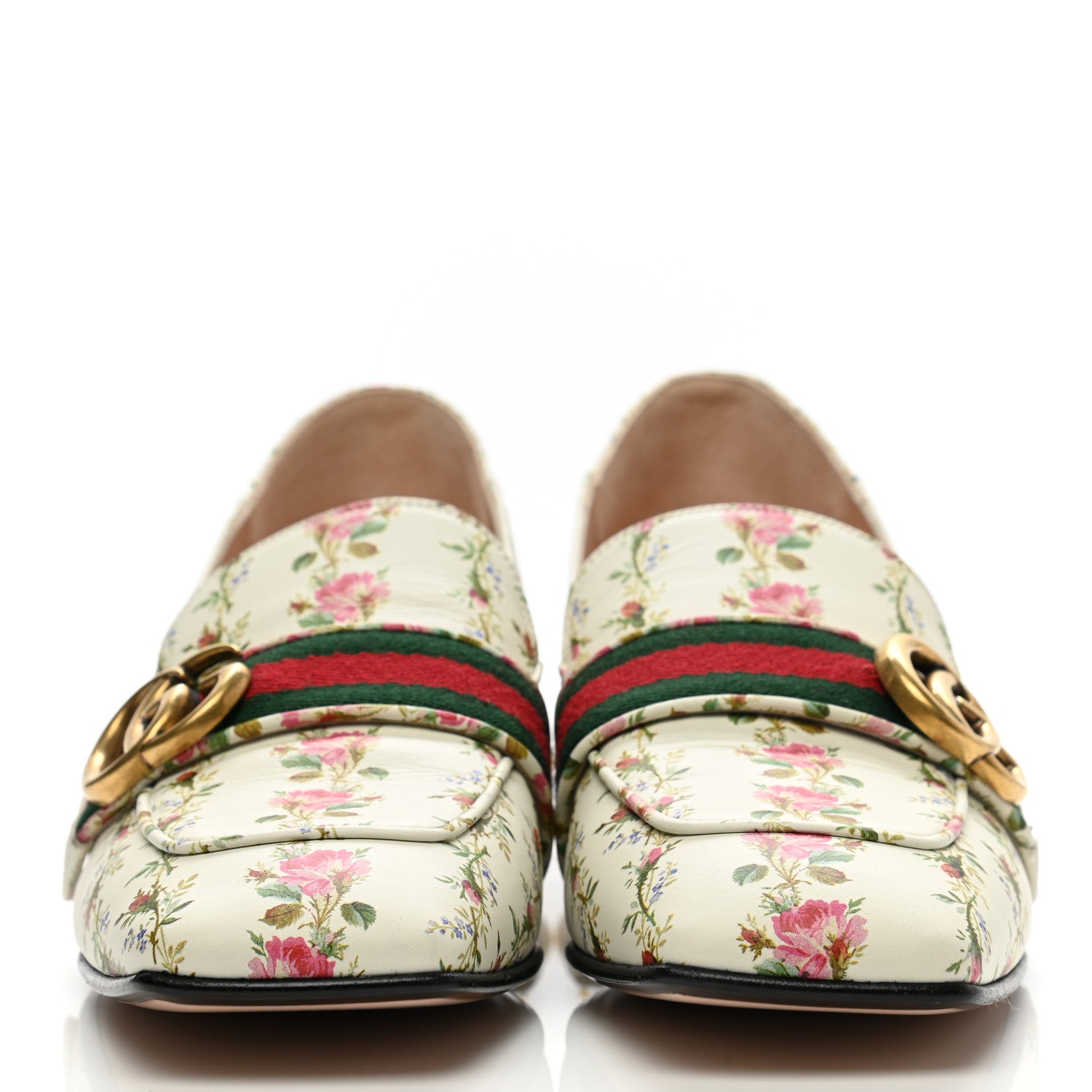 Gucci Calfskin Web Pearl Floral Embellished Peyton Loafer 38 White Multicolor 2 of 9